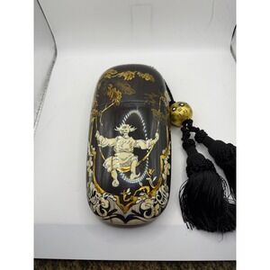 The Nuri Bag One-of-a-Kind Lacquer Minaudiere Clutch Hand Painted Black Gold